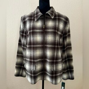 NWT Ralph Lauren Brown & Cream Wool Plaid Zip Up Jacket Size 16W